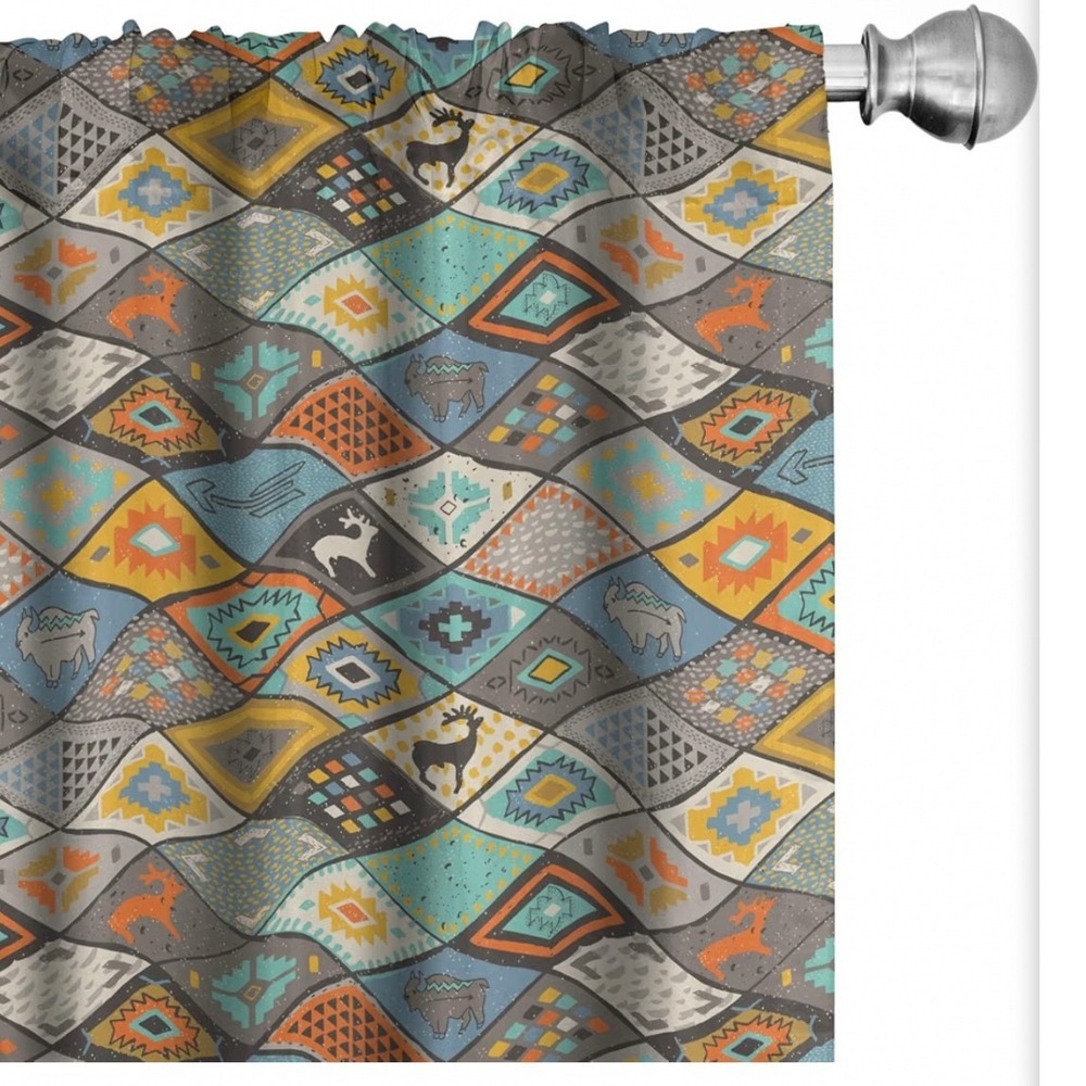 Lunarable Southwestern Ethnic Curtains 2 Panel Set Boho Rhombus Yellow 28x95